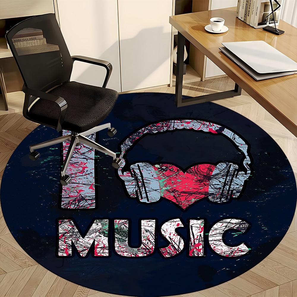 1pc Music Love Office Round Area Rug, Indoor Mat Suitable ForOffice, Under Office Chairs Bedroom Living Room Home Decor T162