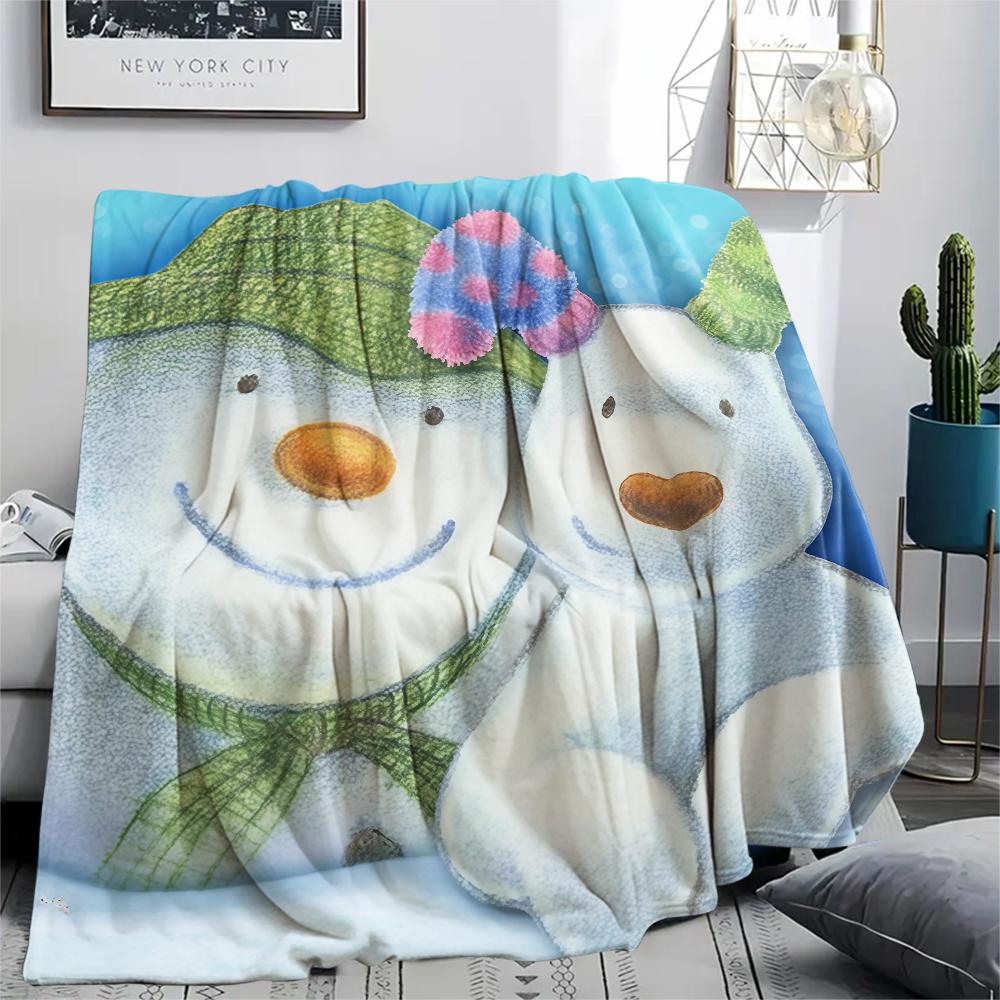 1PC The Snowman Print Flannel Blanket, High quality All Seasons, Home Decor, Warmth and Comfort, Perfect for Christmas Gifts