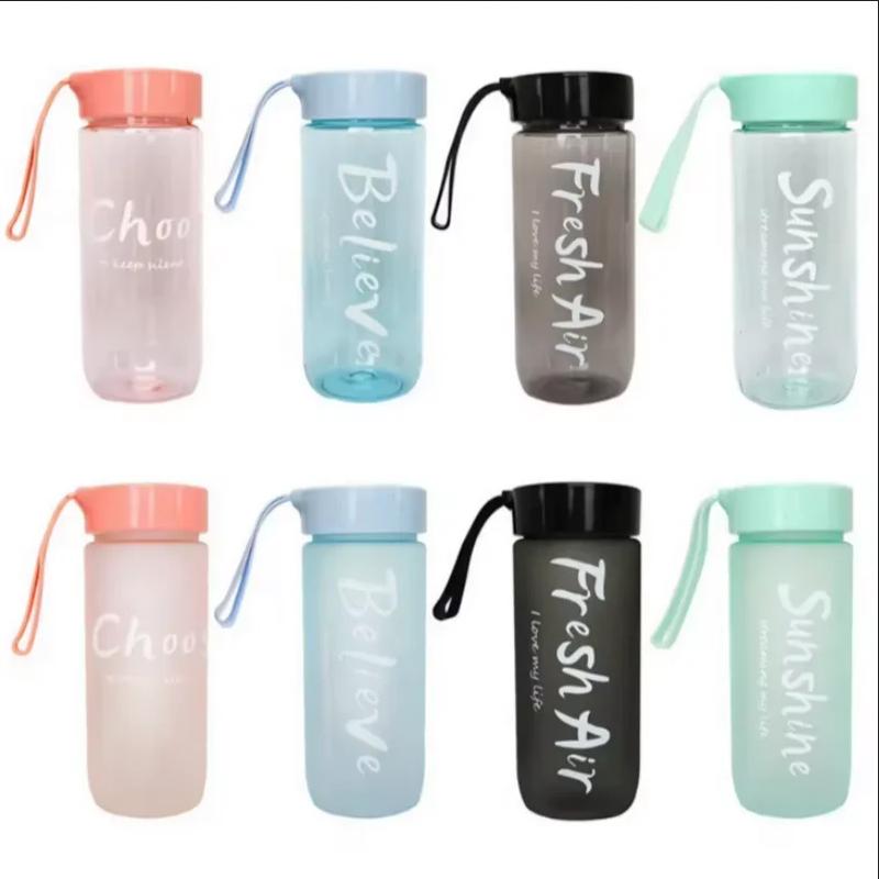 600ML Water Bottle Portable Sport Frosted Plastic Water Cup Leak-proof Juice Drinkware Couples Student Mug Transparent Kettle