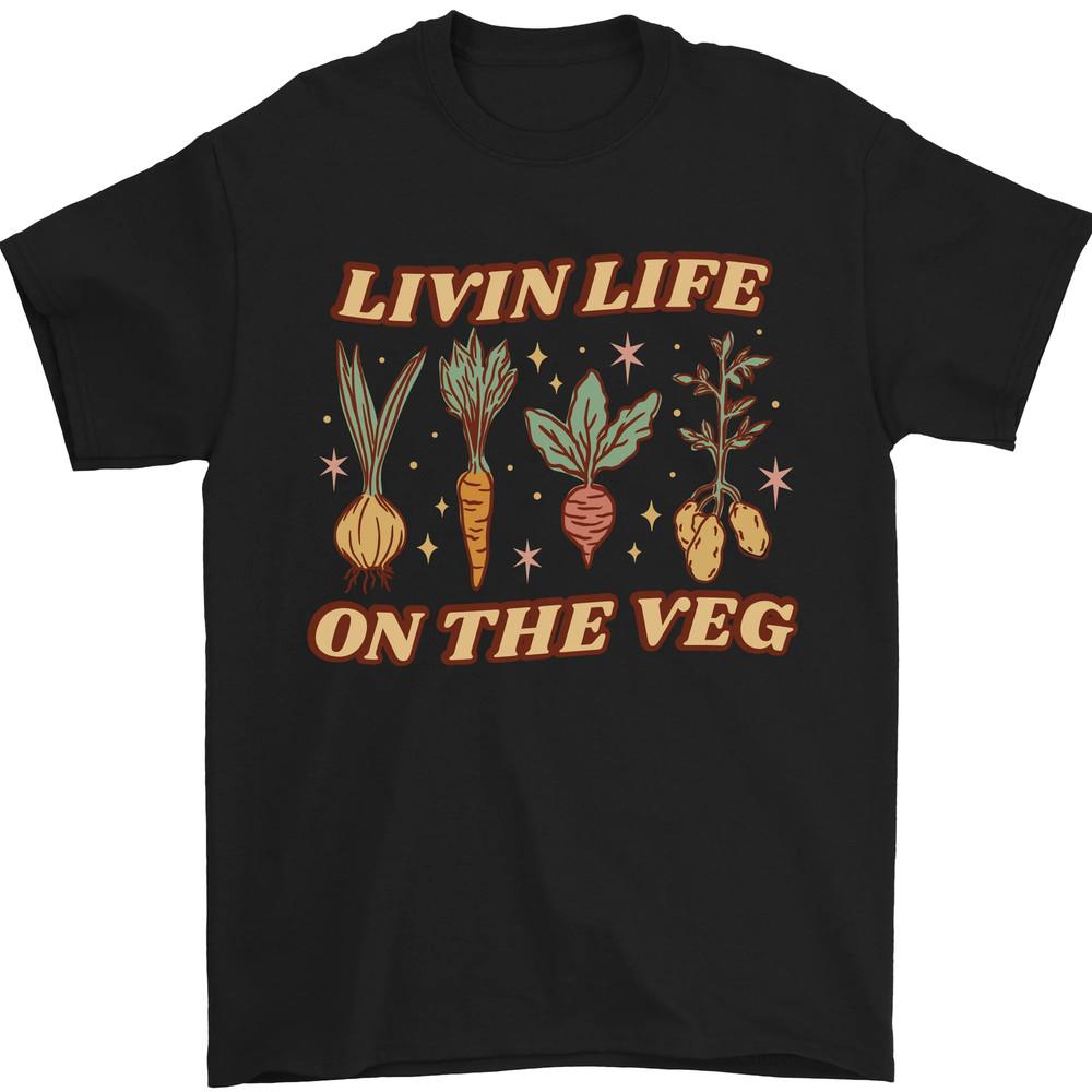 Vegan Living Life on the Veg Vegetarian Mens T-Shirt Cotton Unisex T-Shirt XXL
