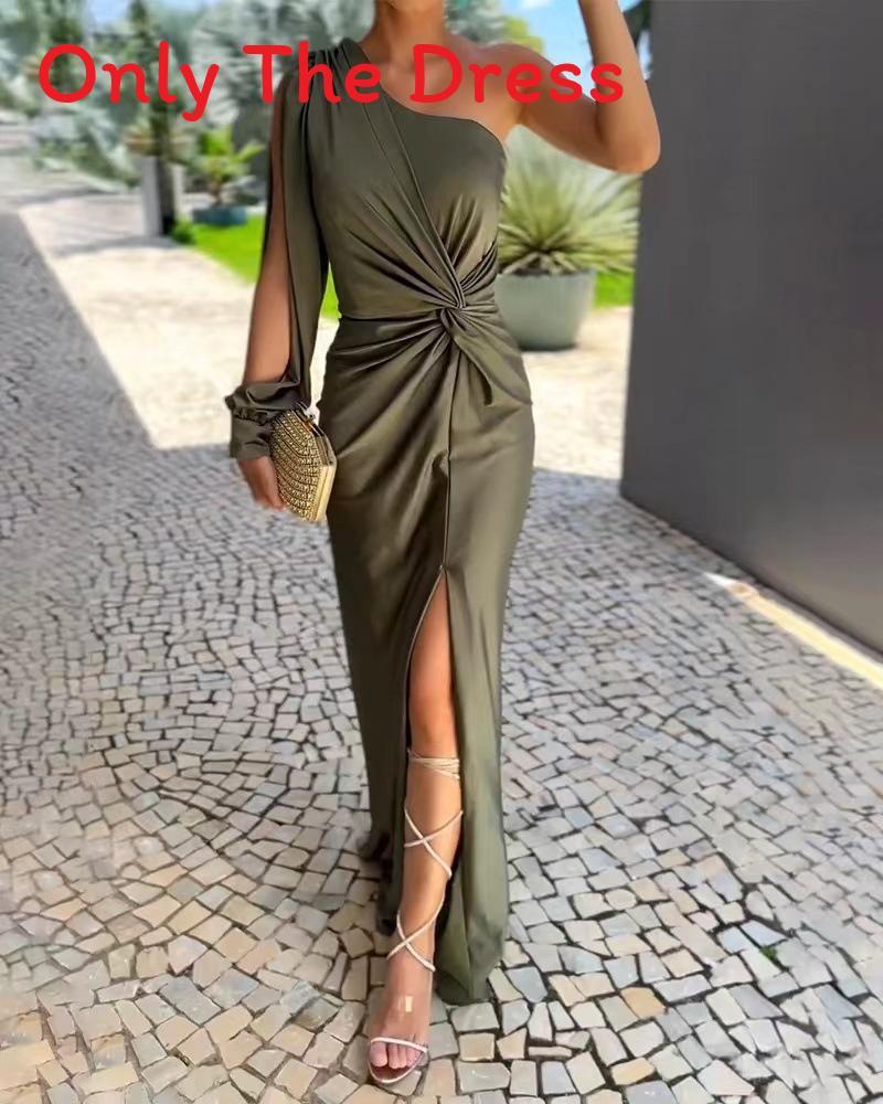 Summer Off Shoulder Wrap Dress With Slit In Stretch Polyester For Casual Wear
