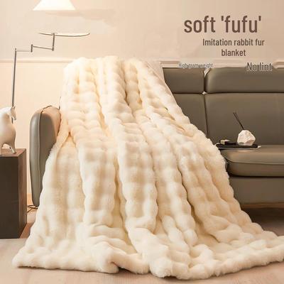 Luxurious Thickened Faux Rabbit Fur Flannel Blanket - Warm Milk Velvet Cover for Naps and Gifts