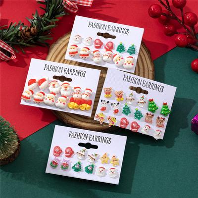 6 Pairs Christmas Earrings Xmas Tree Elk Snowman Santa Claus Cute Ear Stud Dangle Earrings Christmas Gifts For Women Girls Kids