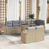 9 Piece Beige Garden Sofa Set with Cushions and Storage