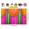2D flat banner 1pc with an energetic Indian traditional theme background featuring colorful pink orange and green curtains