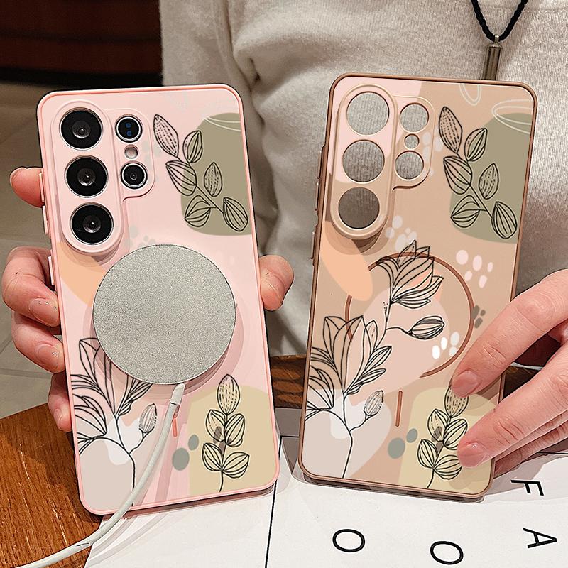 Magnetic Phone Case For Samsung Galaxy S25 S26 Ultra Edge S24 S23 FE A17 A56 A37 A16 A55 A15 A36 A35 A54 5G Cartoon Floral Cover