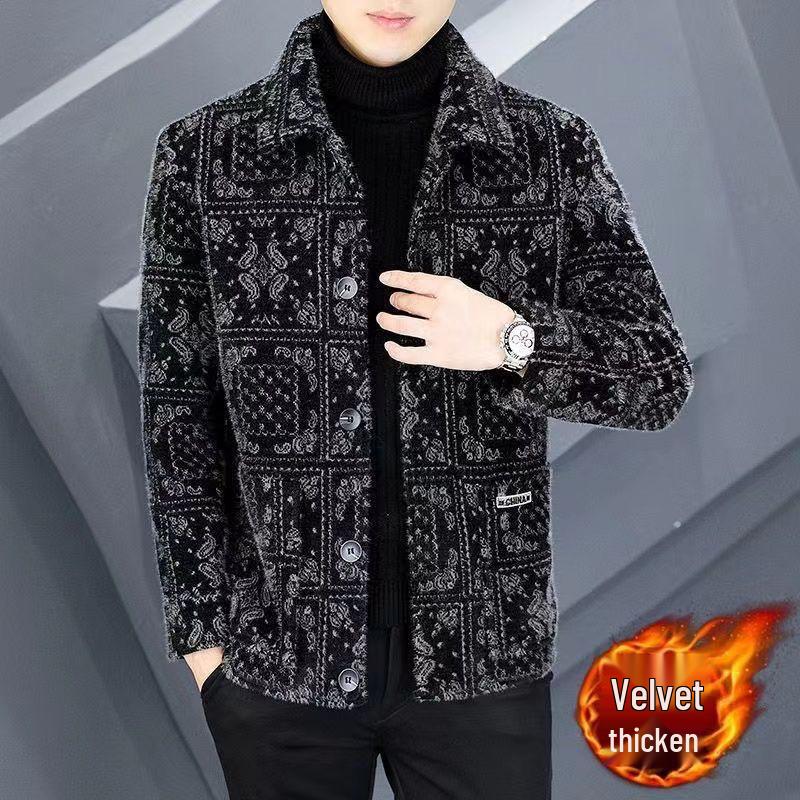 Men's Slim Fit Woolen Windbreaker: European & American Winter Short Jacket with Thickened Velvet Lining