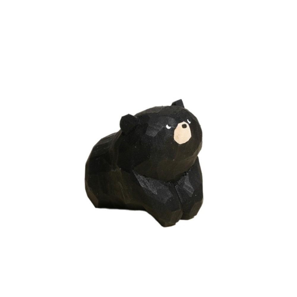 Cute Wooden Carving Ornament Decoration Mini Bear Statue Cuddly Wooden Bear Figurines  Gift