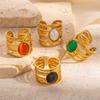 Stainless Steel Geometric Hollow Ring Hollow Pattern Colored Stone Ring Open Ring  For Women