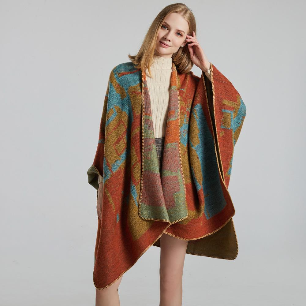 Women's Fashion Jacquard Imitation Cashmere Shawl - Thickened, Warm, Large Cape Scarf