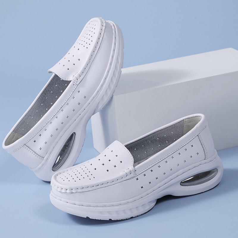 Krankenschuhe mit weichen Sohlen, atmungsaktiv und bequem, kein Fußgeruch, hohle rutschfeste flache Sohlen, große Luftpolster, medizinische weiße Schuhe