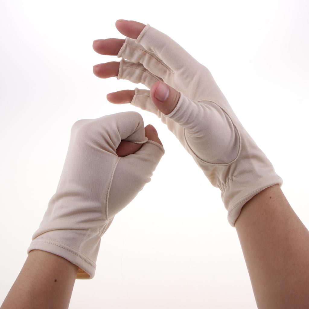 

Womens Silk Stretchy Half Finger Gloves, Fingerless Short Gloves бежевий