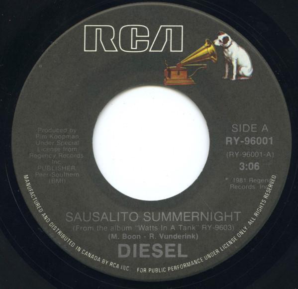 

7-дюймовая пластинка DIESEL - Sausalito Summernight RY96001 RCA 1981 Канада Рок Б/У
