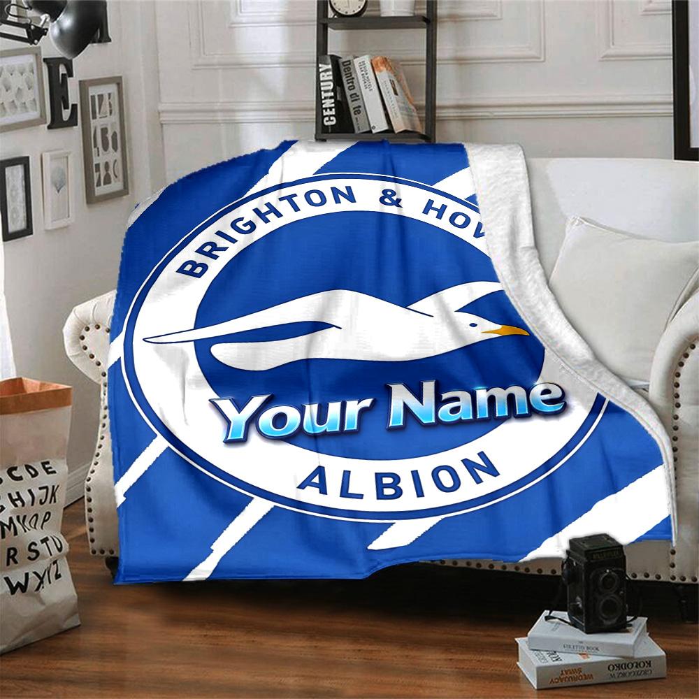 1pc Brighton & Hove Albion F.C. Blanket with Custom Name, Gift, for Men and Women, Soft Blanket, Good for Sofa Bed Couch Travel, Lightweight Flannel B