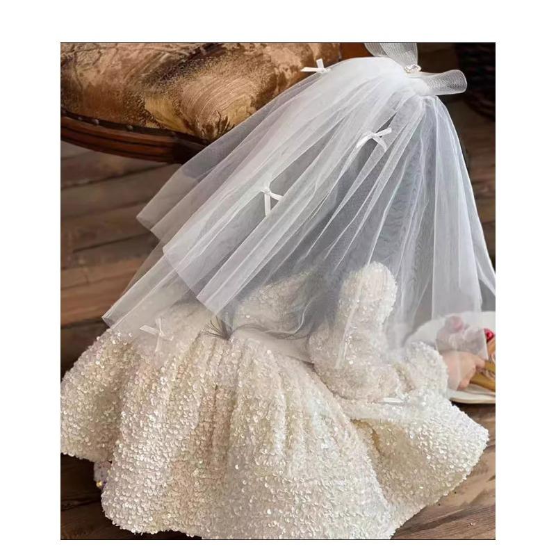 Little Girl Sequin Princess Dress Bow Birthday Tulle Gown