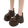 High Quality Coarse Heeled Small Leather Shoes with A British Style for Women Spring 2026 New Height Increasing Lace Up Loafers