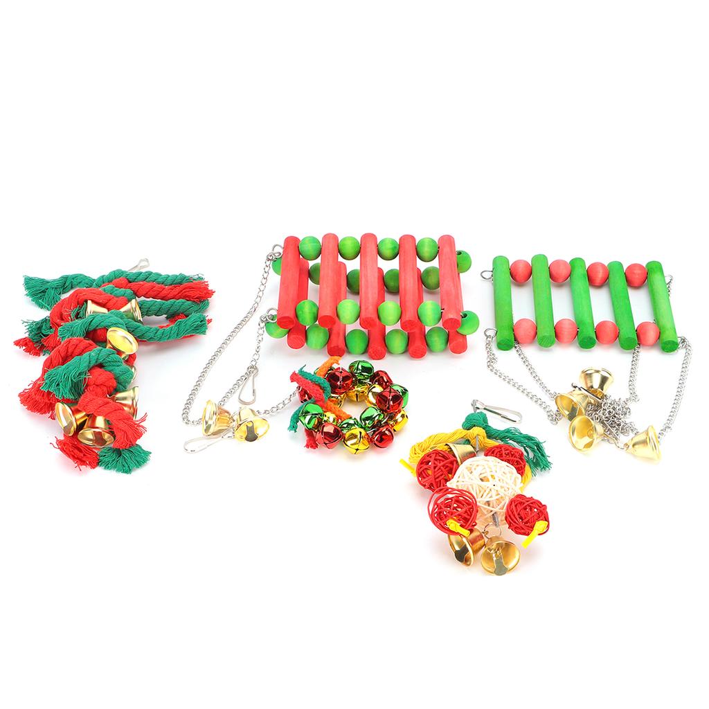 5 Pcs Parakeet Toy Christmas Day Decoration Chewing Toy Swing Stand for Pet BirdsChristmas 5 Pcs