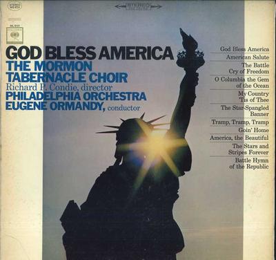 LP Record MORMON TABERNACLE CHOIR RICHARD P.  God Bless America MS6721 COLUMBIA MASTE 1965 US Classical Used