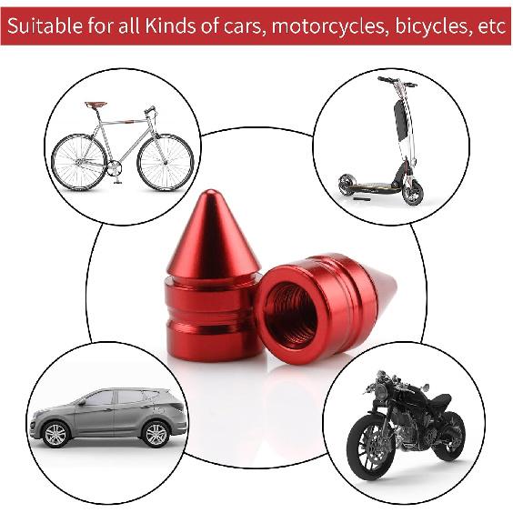 SINGARO Car Tire Valve Caps, 4 Pieces of Universal Aluminum Alloy Tire Trim Accessories Dust Tire Covers for Cars, Trucks, SUVs and Motorcycles(Red)