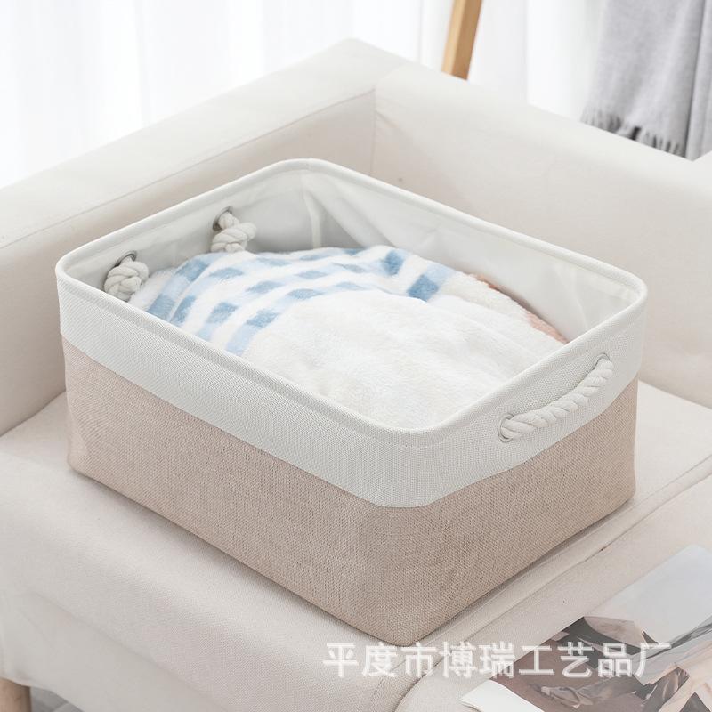 Japanese Style Storage Basket Set Linen Patchwork Home Organizer for Clutter 31x21x13cm хаки