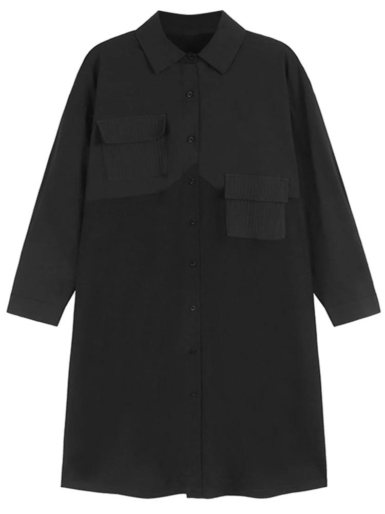 XITAO Full Sleeve Patchwork Single Breasted Dress GJ1076