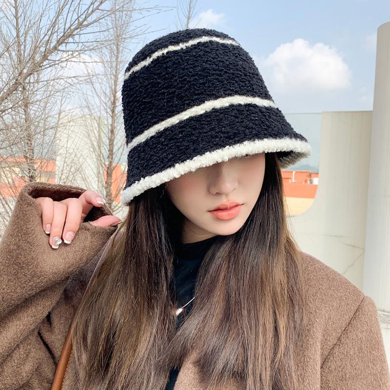 

Plush hat women s autumn and winter warm face bucket hat imitation lamb wool bucket hat winter warm basin hat One Size