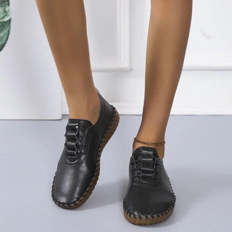 Scarpe Basse da Donna Casual Cucite Oxford Stringate in Pelle Suola Morbida Comode Mocassini Loafer Taglia Grande 43