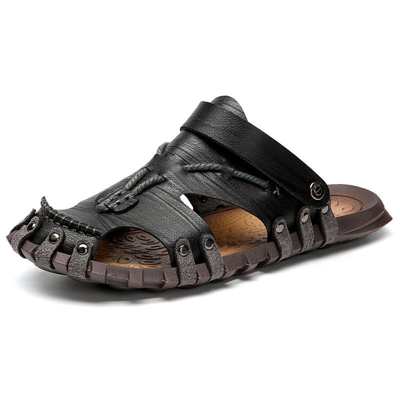 Summer new Baotou large size men's handmade sandals outdoor beach vacation dual-purpose sandals casual fashion