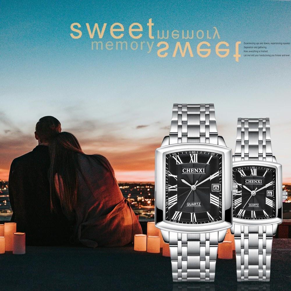 Aroncent Pair Couple Waterproof Square Watch Rome Analog Antique Stainless Silver Anniversary Valentine's Day Christmas Gift for Boyfriend and