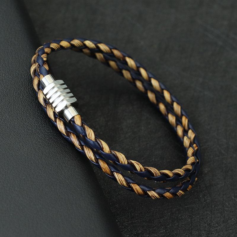 Noter Minimalist Men Bracelet Handmade Braided Leather Braclet Homme Stainless Steel Magentic Clasp Leisure Accessories Pulsera 20.5cm