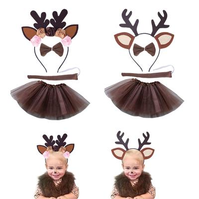 Hirschkostüm Weihnachtsfeier-Accessoires Plüsch Rentier Geweih Stirnband Tutu Kleid Verkleidung für Mädchen Cosplay Party