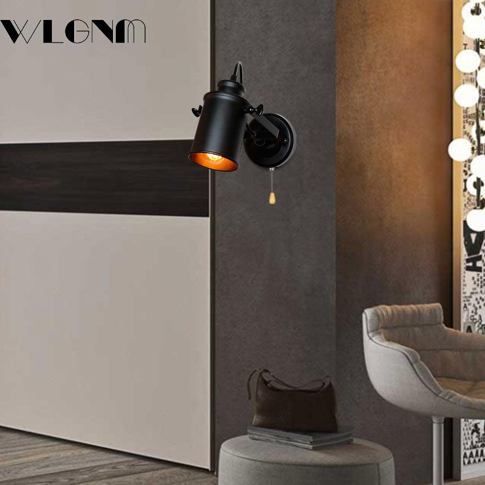 Retro Vintage Wall Lamp Light With Switch Decor For Bedroom Living Room Hall Bed Side Adjustable Antique Rustic Led Lights Lamps