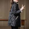 Mid-length Leather Women's Winter Stand-up Collar Padded Jacket Fashion Thickened Waist Warm Padded Jacket