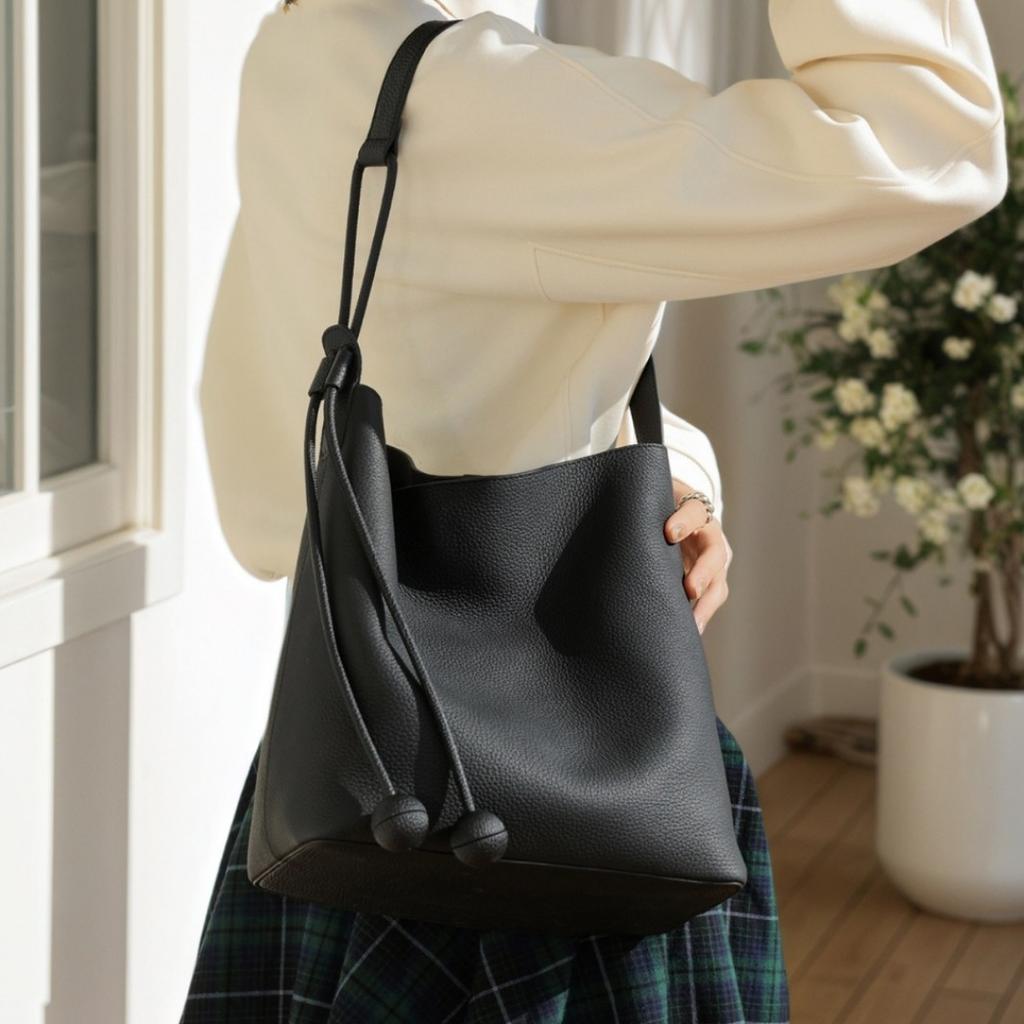 Bucket Bag, Light Luxury Hobo Women's Top Layer Cowhide Tote Bag, Commuting Large Capacity Shoulder Bag, Genuine Leather Women's Bag