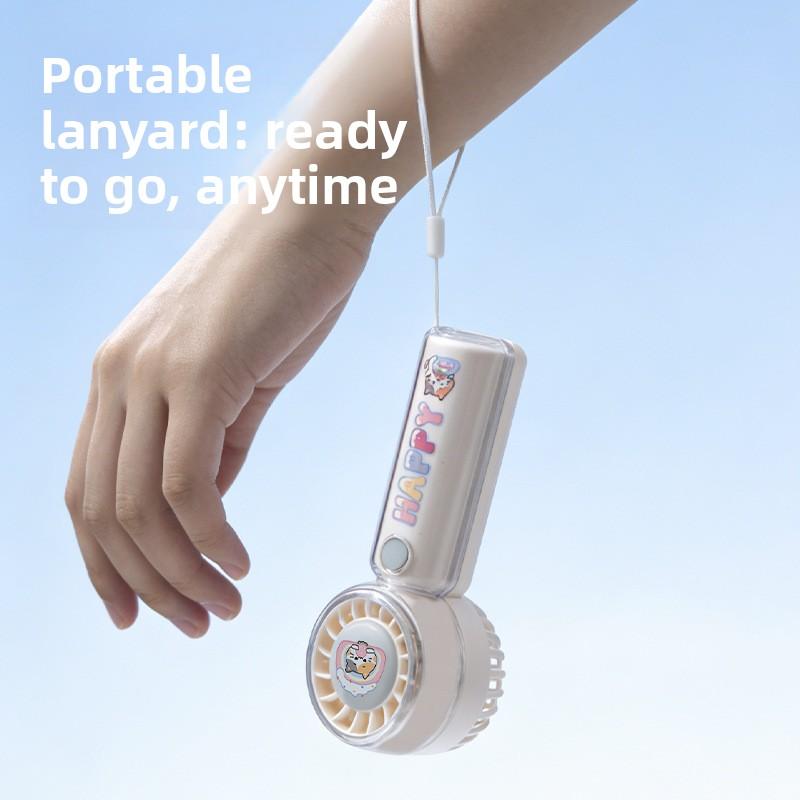 Ventilatore Portatile Manuale a Cartone Animato - Versione con Ricarica USB - Ventilatore da Appendere all'Esterno con Corda - Alto Livello di Aspetto - Carino Ventilatore Turbo