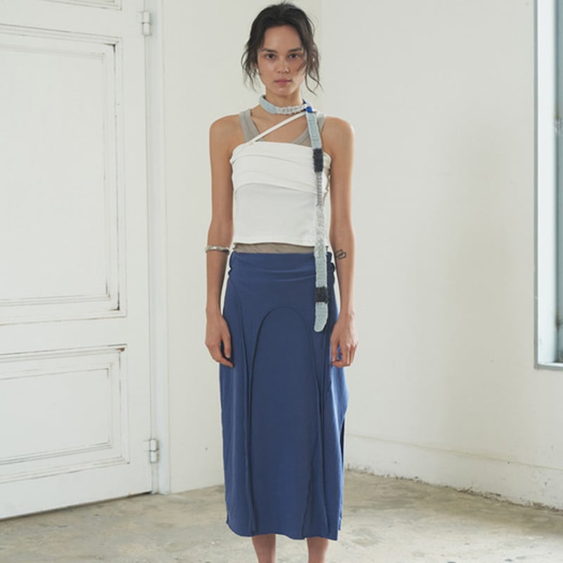 

VERSO [ESSENTIAL LINE] Handed Knit Skiny Scarf blue grey