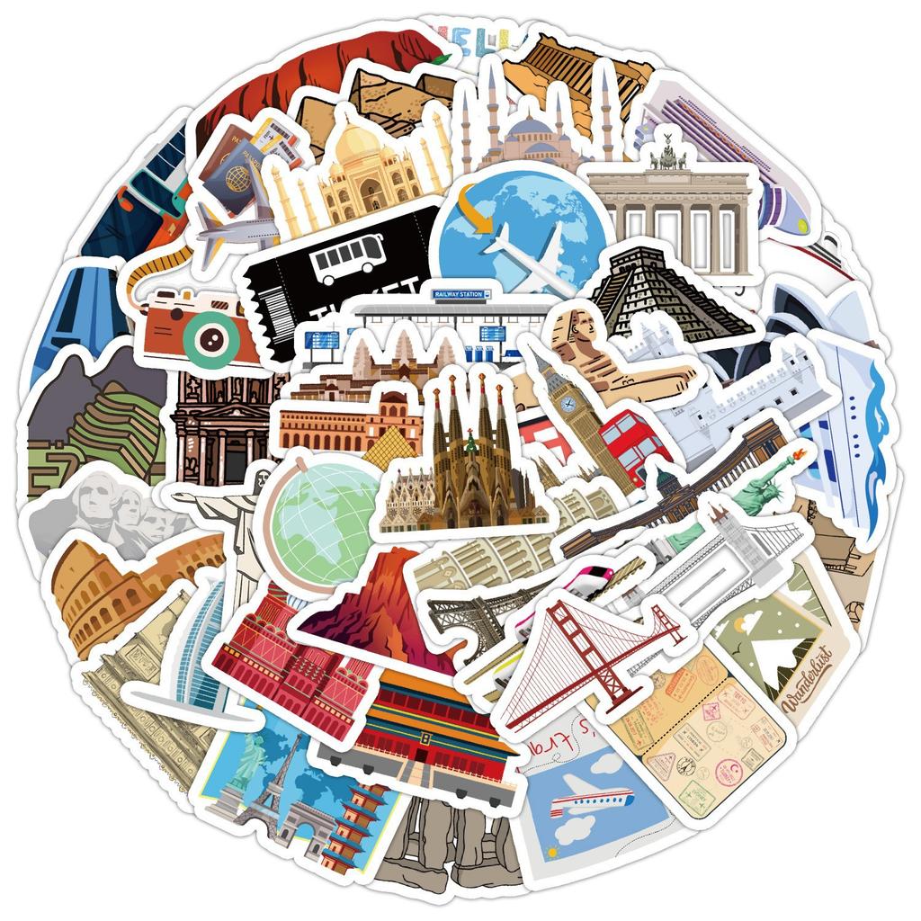 50 Stück Europäische Reise-Serie Graffiti-Aufkleber Wasserbecher Handy Computer Wasserdichte Dekorations-Aufkleber Reise-Aufkleber