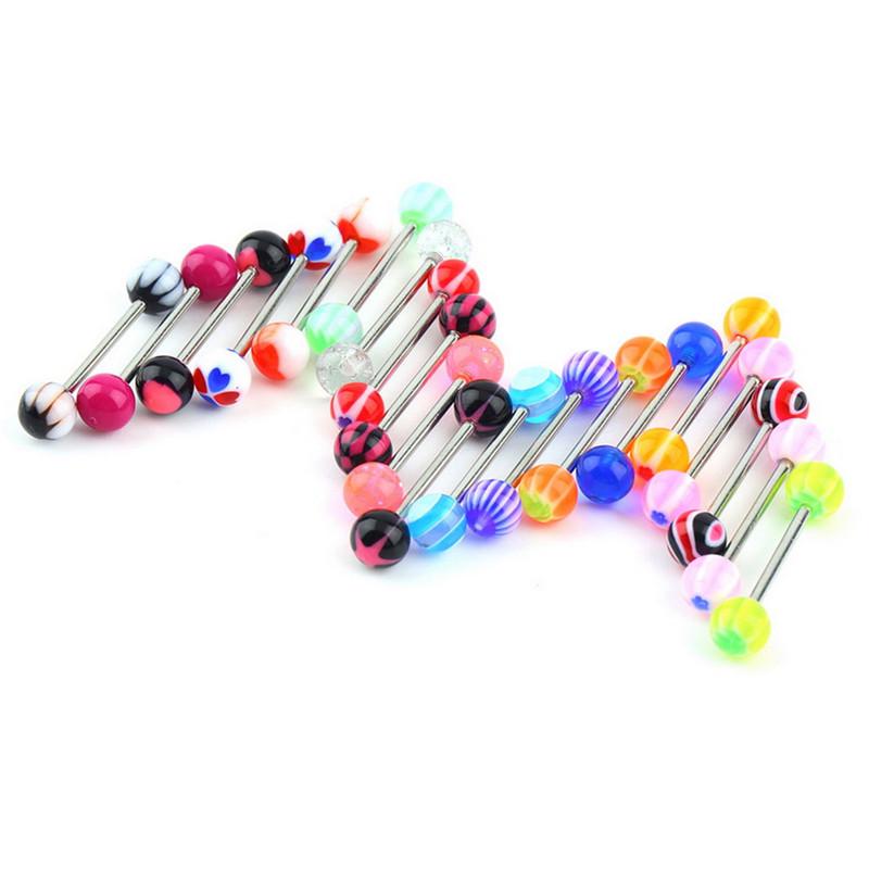 20/50/100Pcs Tongue Bars Surgical Steel Barbell Rings Ball Body Piercing Jewelry