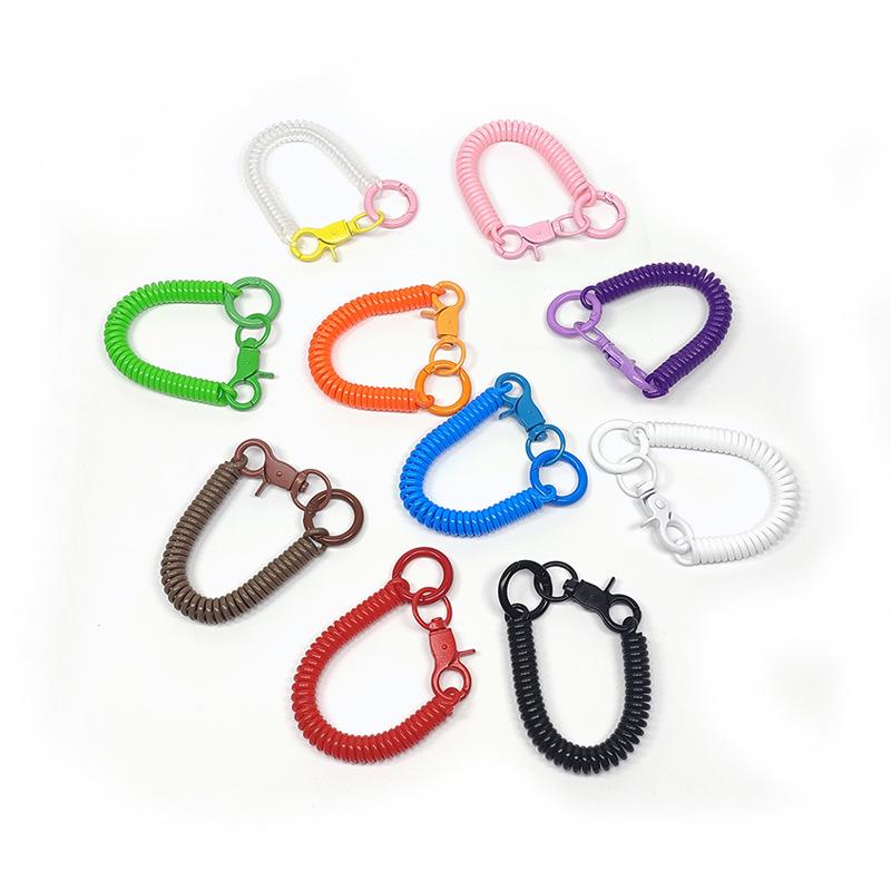 Colorful Retractable Plastic Spring Rope Keychain - Portable Anti-Lost Keyring