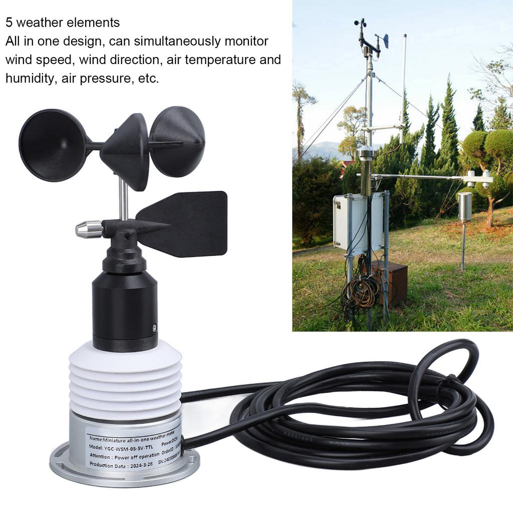 Weather Meter 5 in 1 Accurate Multifunction Weather Anemometer Temperature Humidity Wind Speed Wind Direction for Meteorology