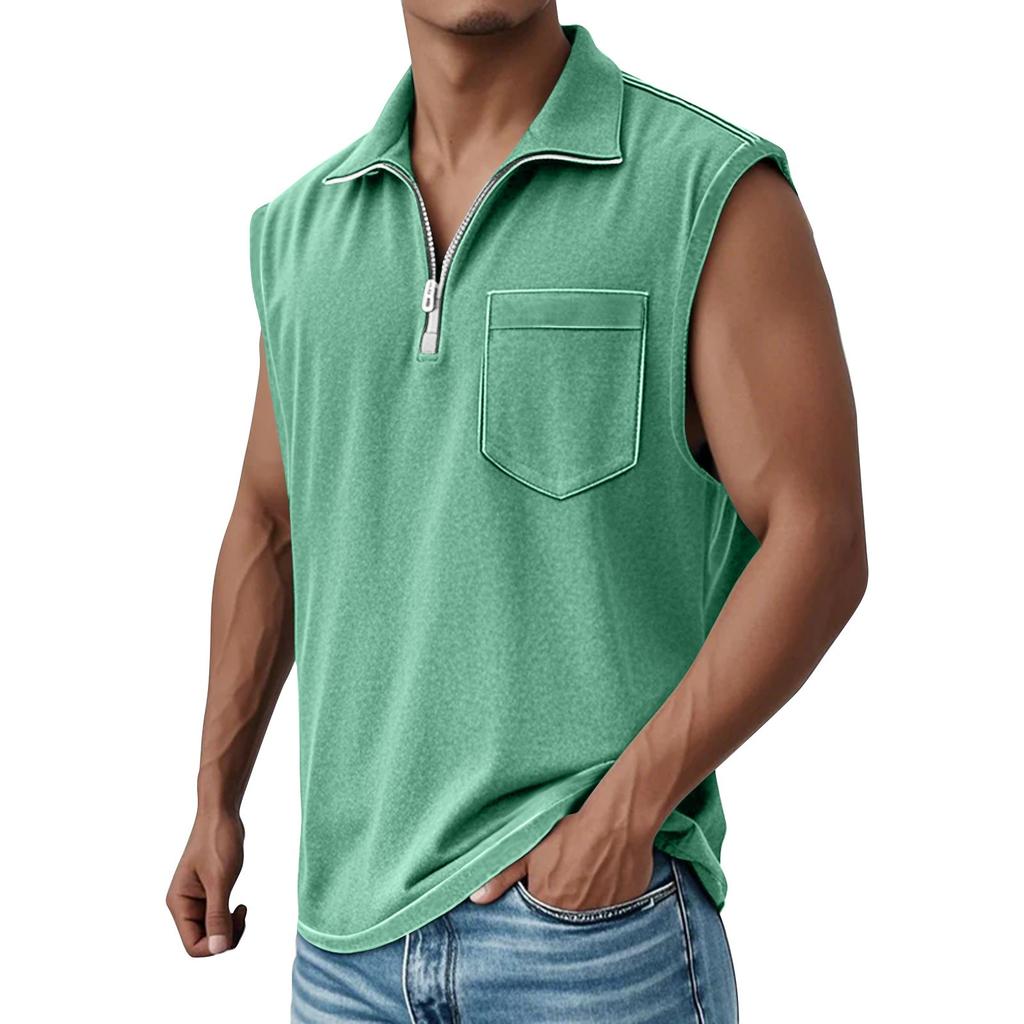 Men's Summer Solid Color Sports Zipper Lapel Vest Men's Sports Casual Vest