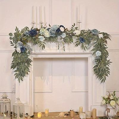 180 cm Grüne Girlande, künstliche Eukalyptusgirlande mit Blumen, künstliche Rosengirlande, Kunstblumengirlande für Hochzeit, Zuhause, Party, Basteln, Kunst, Tischdekoration
