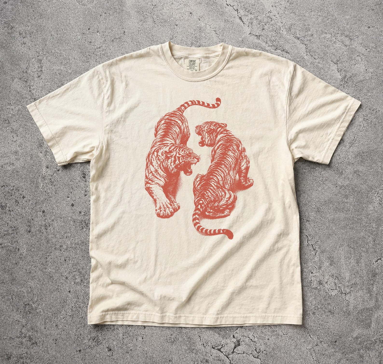 Japanese Fighting Tigers Graphic Tee, Retro Animal Unisex Top S