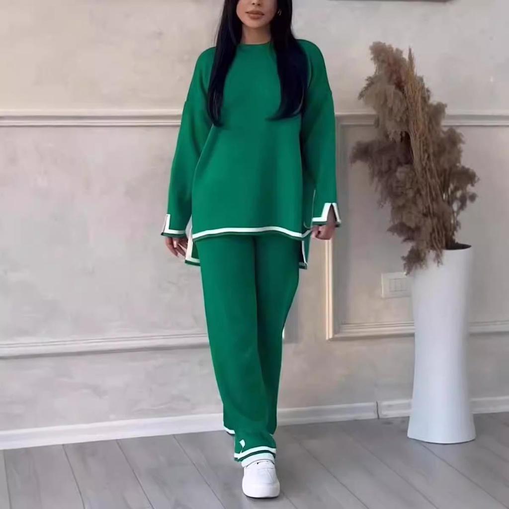 2025 Autumn/Winter Color Block Knit Sweater and Pants Set for Women
