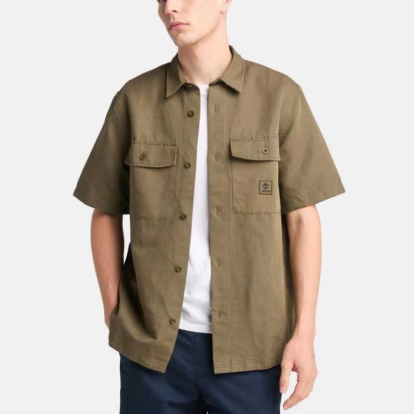 Timberland Casual Fashion Simple Short Sleeve Shirt Men shirts Khaki TB0A69U7A581
