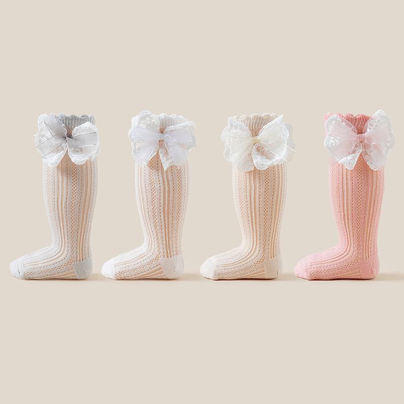 Cute Lace Bow Baby Girl Stockings Spring Summer Mesh Breathable Calf Socks Korean Kids Cotton Thin Middle Tube Socks