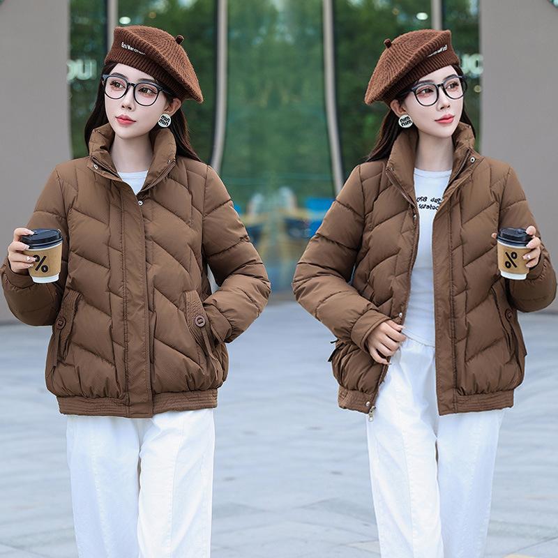 

Fashion stand-up collar down cotton jacket women s winter 2025 new thickened cotton jacket slimming short padded jacket XXL кавовий