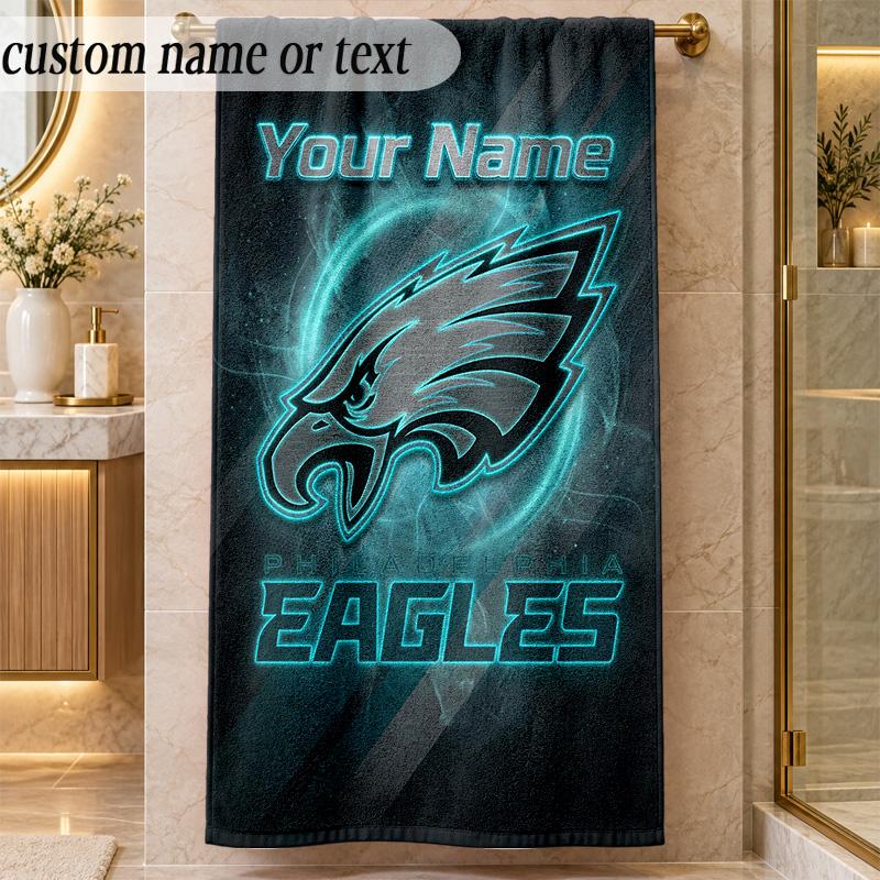 Beach TowelPhiladelphia Eagles Custom Name Text Personalized Soft Towel for Beach Pool Indoor Home Decor Gift