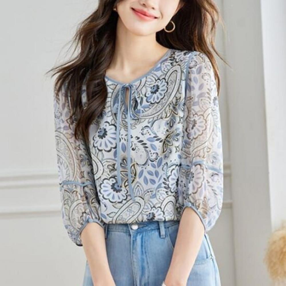 Navava Women Vintage Ethnic Print Thin 5 Sleeve Blouse Nb2194
