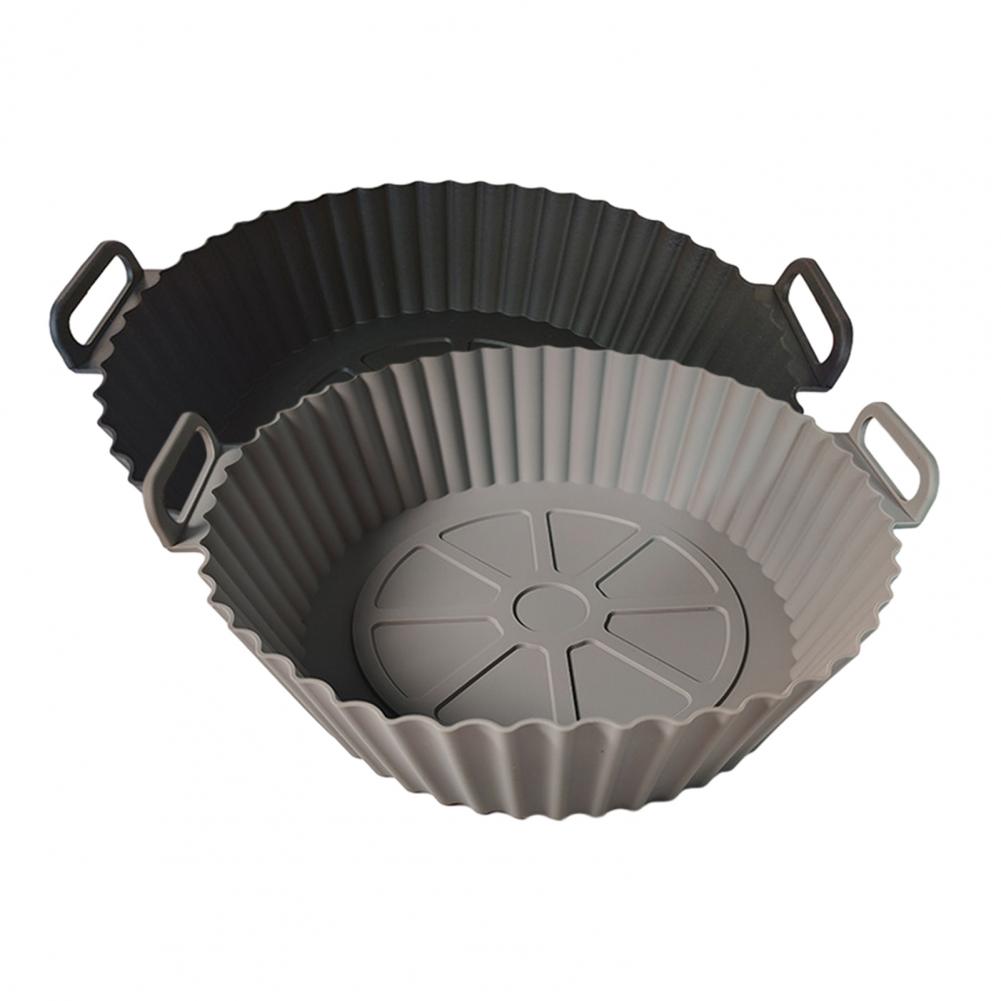 Reusable Fryer Basket 8-inch Round Silicone Fryer Liner with Dual Handles Non-stick Heat Resistant Baking Tray Reusable